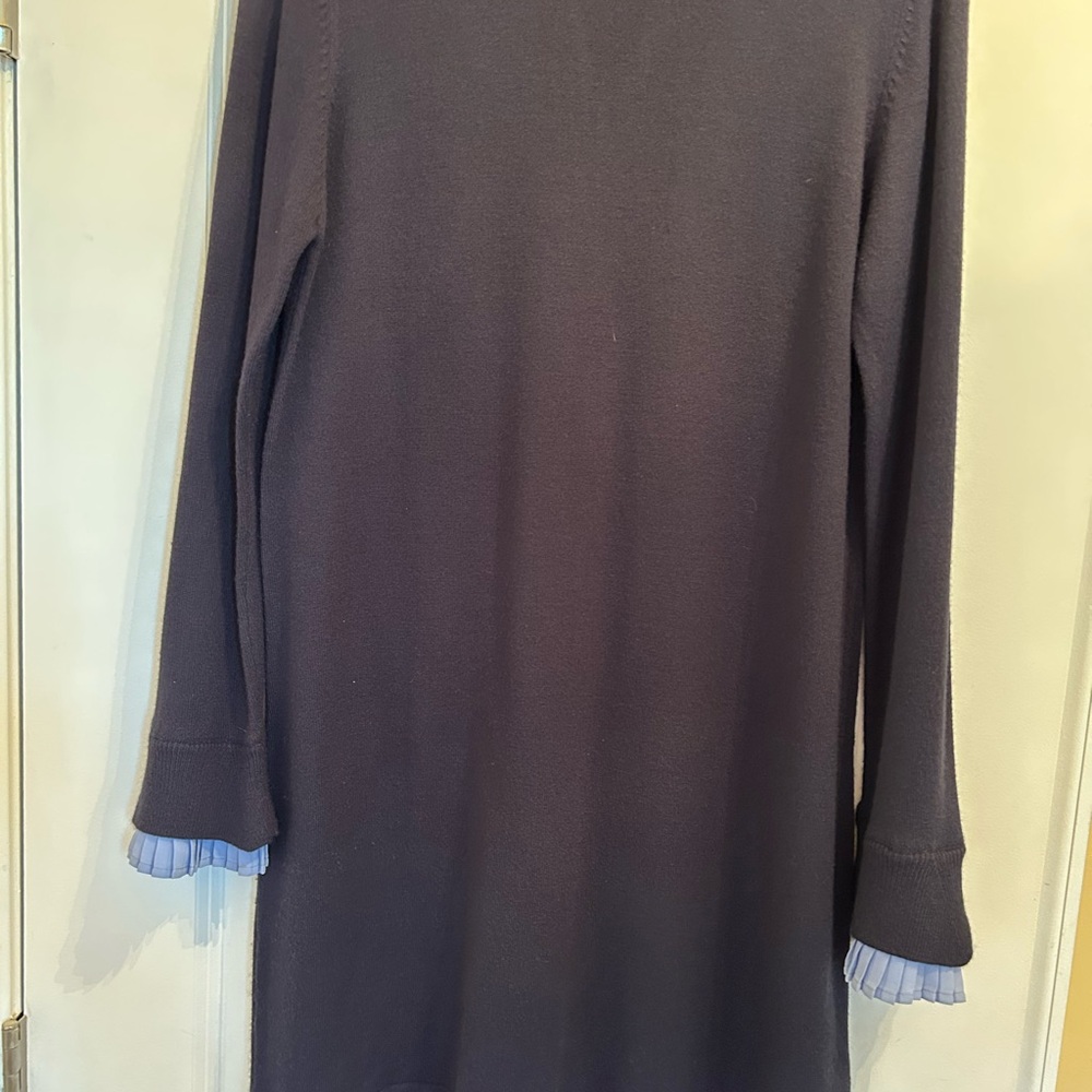 Vince Camuto Long Sleeve Sweater Dress in Navy Blue and Light Blue cuffs/collar.